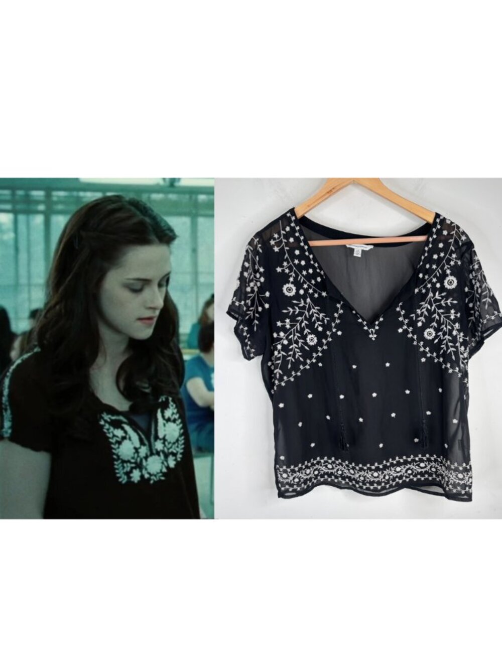 ASO ALT Bella Swan Embroidered Peasant Top Cafeteria Twilightcore Black Y2K Sz L